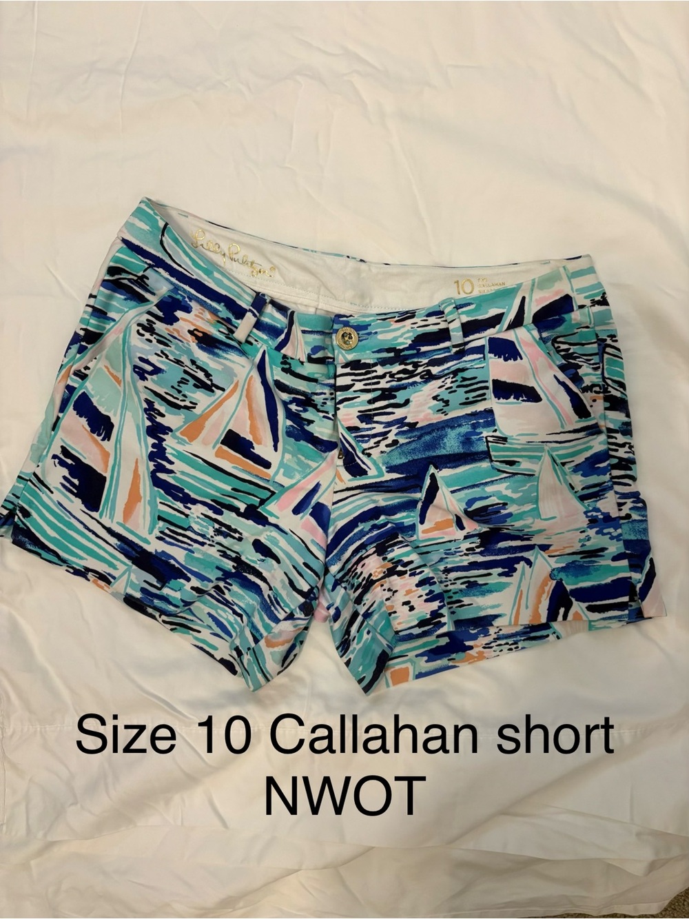 Lilly Pulitzer Teal Multi Sailboat Print Bermudas